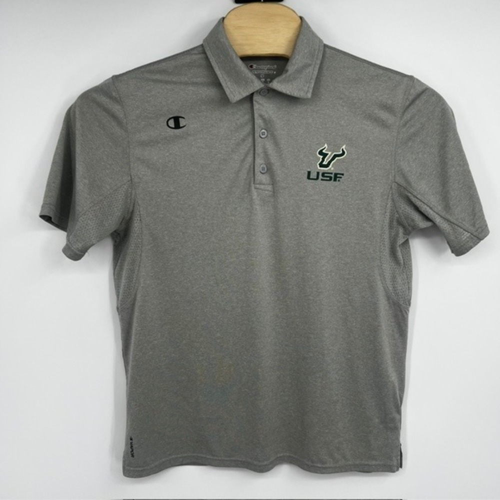 Champion Men's USF Bulls Performance Gray Short Sleeve Polo Shirt Size Medium
